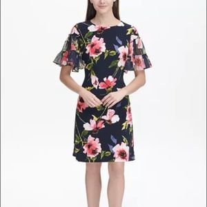 NWT Tommy Hilfiger Jersey Floral A Line Dress Blue